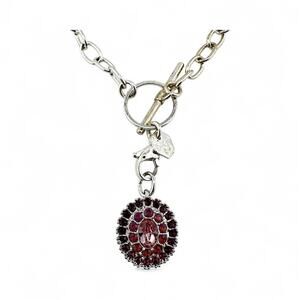 Origami Owl Purple Crystal Pave Oval Charm Silver Tone Chain 16" Necklace